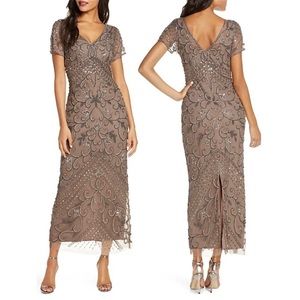 NWT Pisarro Nights Brown Embellished Formal Evening Dress Gown